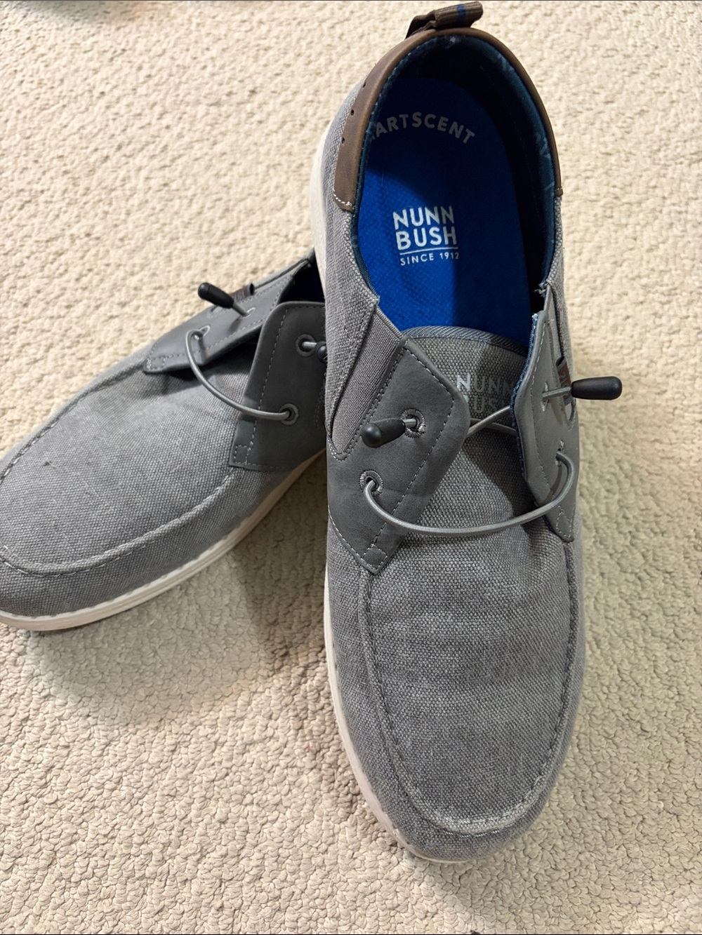 Nunn Bush Men's Gray Canvas Slip-On Boat Shoes with Elastic Lacing